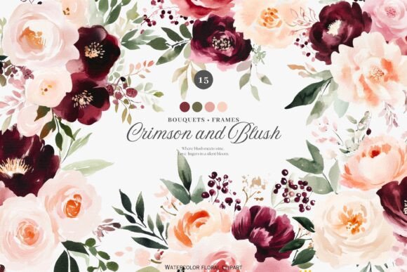 Download Burgundy Florals Blush Roses Set - Florals Collection