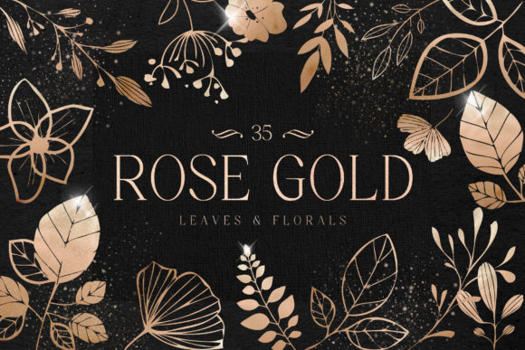 Download Rose Gold Leaves Florals Foil Elements - Florals Collection
