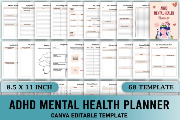 Download Editable ADHD Mental Health Planner - Premium Bundle