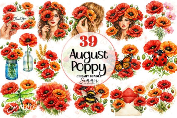 Download August Poppy Watercolor Florals Clipart - Florals Collection
