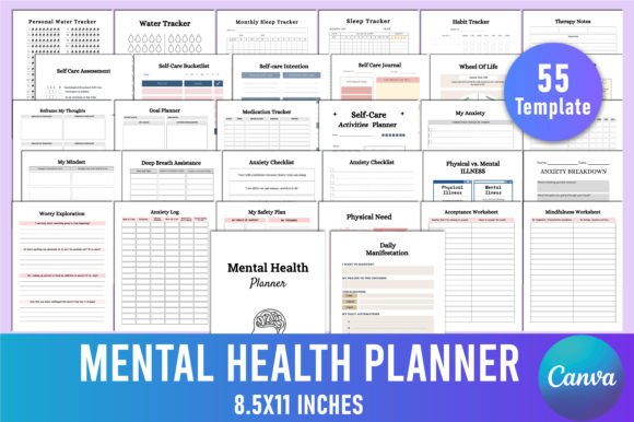 Download Mental Health Planner for Canva - Mental health plan Collection