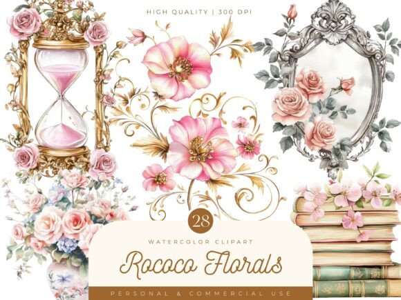 Download Watercolor Rococo Florals Clipart - Florals Collection